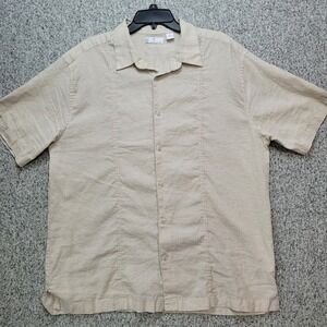 Cafe Luna Mens XL Button Down Shirt Short Sleeve Linen‎ Blend Casual Beige